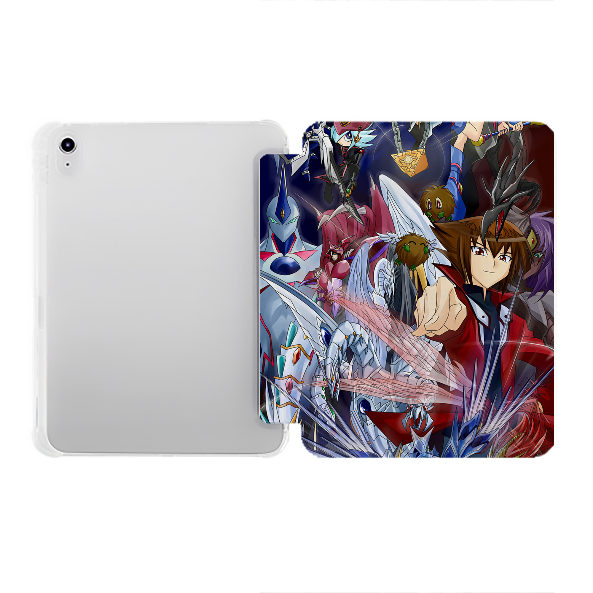 （画像用） 遊☆戯☆王 Yu-Gi-Oh! IPad ケース ペン収納付き 三つ折りスタンド PUレザー×シリコン 対応機種9.5/10.5/10.9インチ